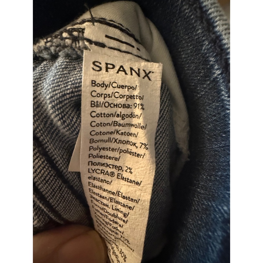 Spanx Flare Jeans Medium Wash Blue Denim Pull On High Rise Size Medium Tall - Picture 8 of 8